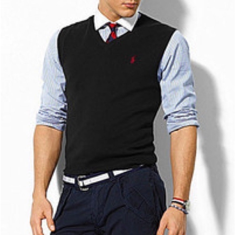 Polo Ralph Lauren black pima cotton sweater vest‎ w/red logo. Sz-XL. Y20